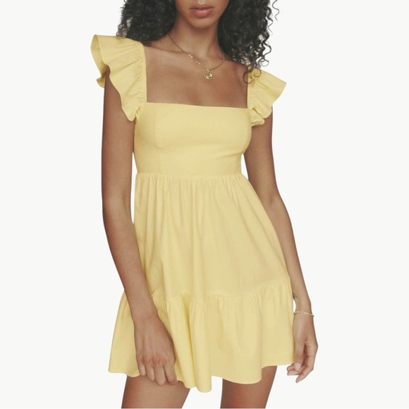 Reformation Dresses & Skirts - Reformation Jeune Ruffle Stretch Organic Cotton Mini Dress | Sz 8 | Light Yellow